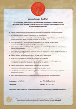 Verklaring van Kwaliteit aanbevolen opleider Reikivereniging Cirkel